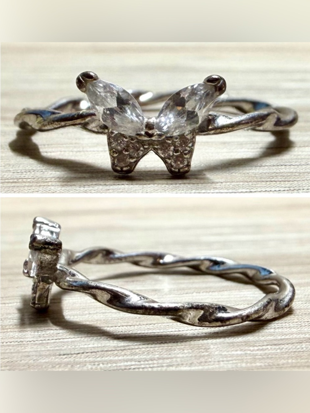 Designer IBB Twisted Sterling Silver Cubic Zirconia Butterfly Ring, Size 6.5